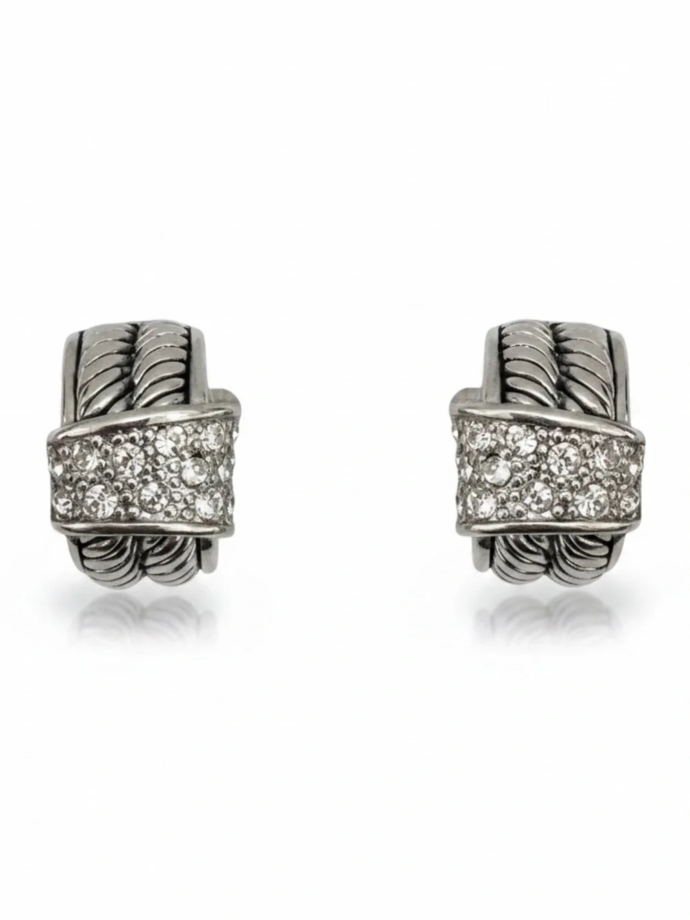 Silver Pave Huggie Hoop Earrings